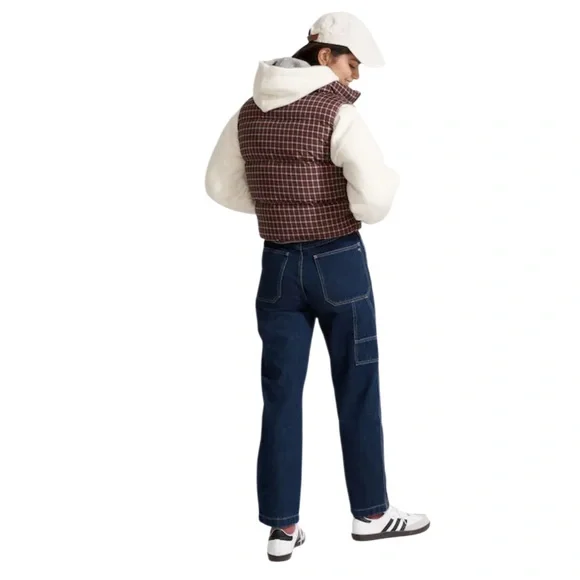Madewell Cropped Puffer Vest in Plaid Size Medium